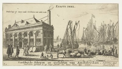 Přístav Amsterdam se strážním domem Sledujte huÿs kamery vande EE Heeren vant water-recht (titul na objektu) Různé lodě a panoráma města Amsterdamu, první díl (název série) První díl. Různé lodě a památky Amstelredam, od Reinier Nooms