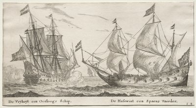 Lodě Amsterdam: The Freedom, a Man-of-War. Vlčí pes, španělské plavidlo. od Reinier Nooms