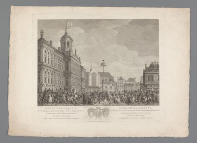 Svátek svobody na náměstí Dam v Amsterdamu, 4. března 1795 Svátek svobody, slavený u příležitosti inaugurace stromu svobody, v Amsterdamu, na náměstí Revoluce, 4. března 1795. První rok batávské svobody / Fête de la L od Reinier Vinkeles (I)