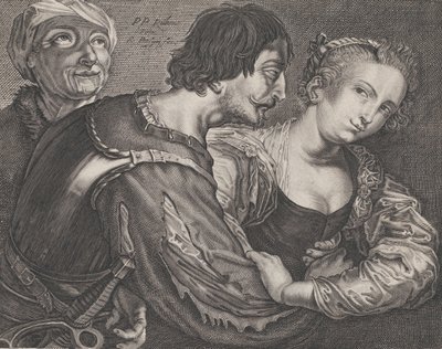 Prokurista: stará žena, voják a žena, ca. 1635-68. od Reinier van Persyn