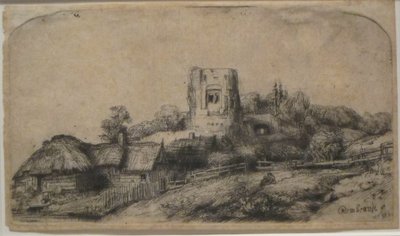 Krajina s hranatou věží od Rembrandt