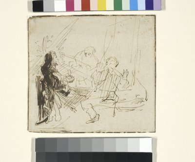 Večeře v Emauzích, kolem 1630-33 (inkoust a křída na papíře) od Rembrandt Harmensz. van Rijn (school of)