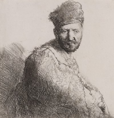Vousatý muž v kožešinové orientální čepici a róbě od Rembrandt van Rijn