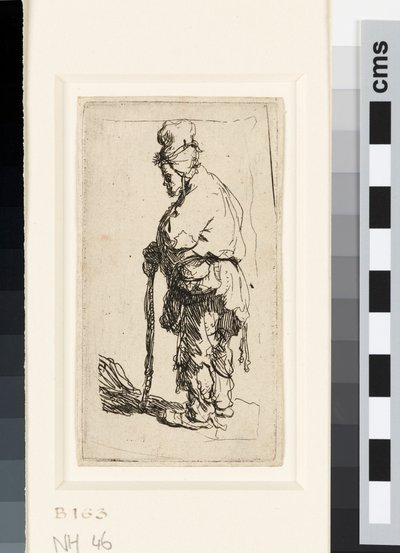 Žebrák opírající se o hůl, cca 1630 (lept) od Rembrandt van Rijn