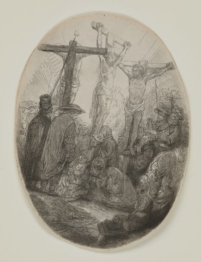 Kristus ukřižovaný mezi dvěma zloději: Oválná deska, kolem 1641 (lept a suchá jehla) od Rembrandt van Rijn