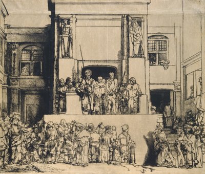 Kristus představil lidu: podlouhlý talíř od Rembrandt van Rijn