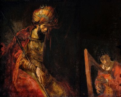 David hrající na harfu před Saulem (olej na plátně) od Rembrandt Harmensz. van Rijn