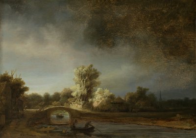 Krajina s kamenným mostem, cca 1638 (olej na panelu) od Rembrandt van Rijn