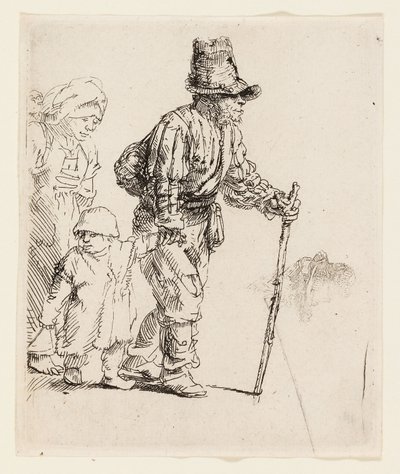 Rolnická rodina na trampu, kolem 1652 (lept na krémově položený papír) od Rembrandt Harmensz. van Rijn