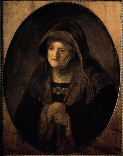 Portrét umělcovy matky opírající se o hůl (olej na plátně od Rembrandt van Rijn