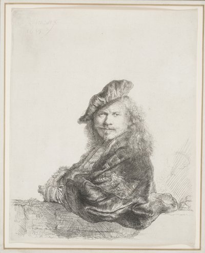Rembrandt opírající se o kamenný parapet: poloviční délka od Rembrandt van Rijn