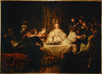Samson řešící hádanku na svatební hostině (olej na plátně) od Rembrandt Harmensz. van Rijn