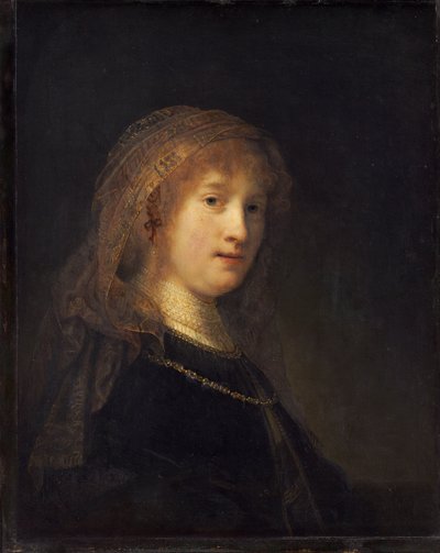 Saskia van Uylenburgh, kolem 1634-1640 (olej na panelu) od Rembrandt van Rijn