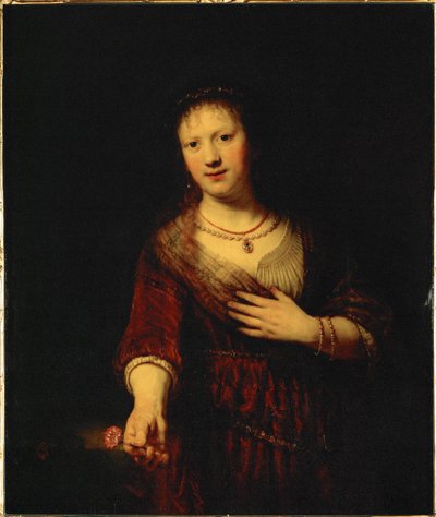 Saskia s červeným květem (malba) od Rembrandt Harmensz. van Rijn