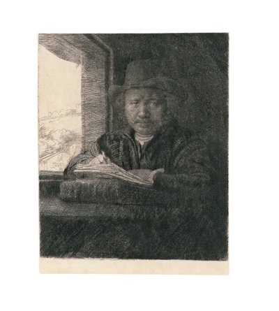 Kresba autoportrétu u okna, 1648 od Rembrandt van Rijn