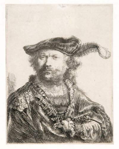 Autoportrét v sametové čepici a plímu od Rembrandt Harmensz. van Rijn