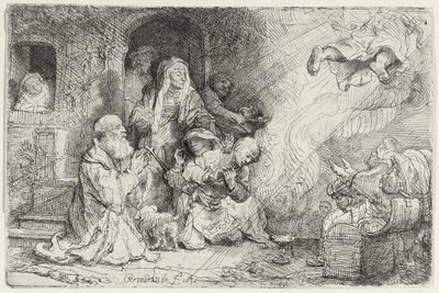 Anděl odcházející od Tobiášovy rodiny (pero a inkoust na papíře) od Rembrandt van Rijn