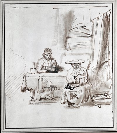 Svatá rodina. Kresba perem a tuší (kresba) od Rembrandt Harmensz. van Rijn