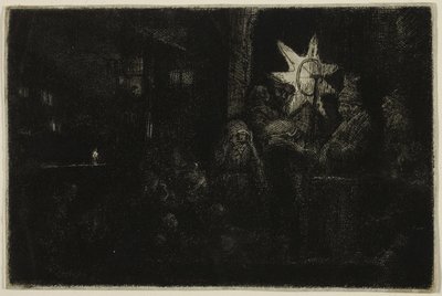 The Star of the Kings: A Night Piece, cca 1651 (lept, suchá jehla a rytina na slonovinově položený papír) od Rembrandt Harmensz. van Rijn