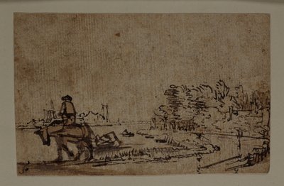 Pohled na Amstel, s koněm tahajícím člun, cca 1650 (pero a inkoust s hnědým praním na papíře) od Rembrandt Harmensz. van Rijn