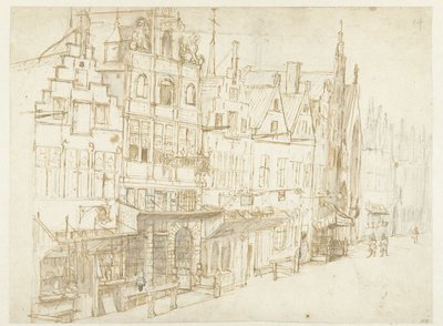 Pohled na řadu domů ve městě od Rembrandt van Rijn (school of)