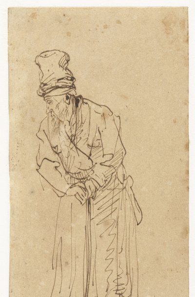 Starý muž opírající se o hůl od Rembrandt van Rijn (school of)