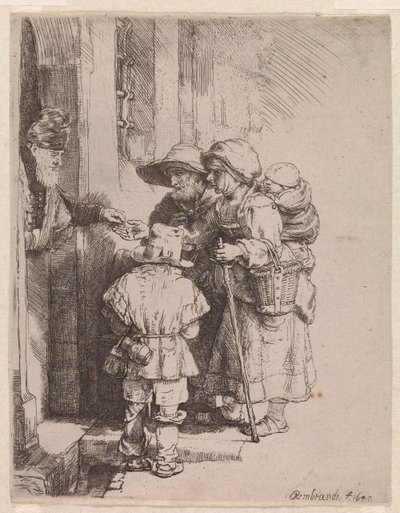Rodina žebráků přijímající almužnu od Rembrandt van Rijn