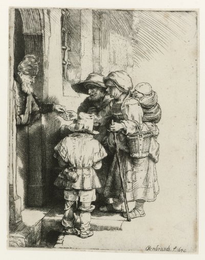 Slepý hráč hurdy-gurdy a jeho rodina Slepý hráč hurdisky a rodina pobírající almužnu od Rembrandt van Rijn
