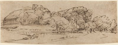 Krajina s hospodářskými budovami mezi stromy od Rembrandt van Rijn