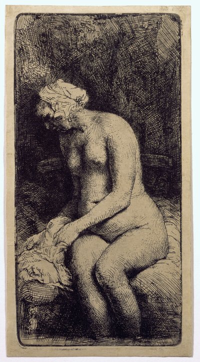 Žena si koupe nohy u potoka od Rembrandt van Rijn