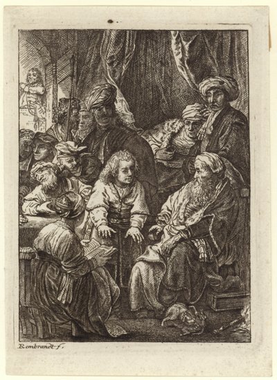Kolem sedícího starce se shromáždil dav lidí od Rembrandt van Rijn