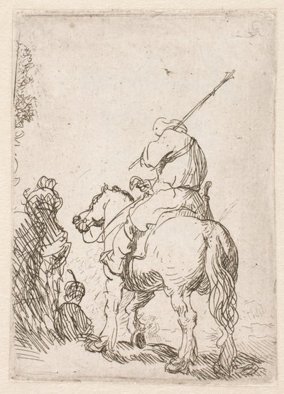 Voják s turbanem na koni od Rembrandt van Rijn