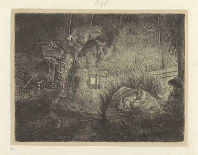 Aanbidding der pastevců: nachtstuk Kolekce osmdesáti pěti původních tisků (název série) od Rembrandt van Rijn