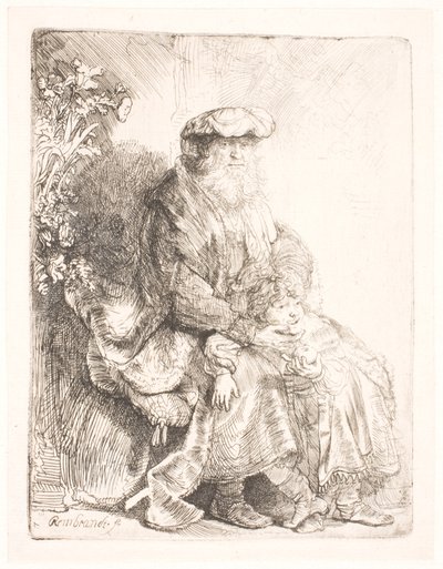 Abraham hladí Izáka od Rembrandt van Rijn