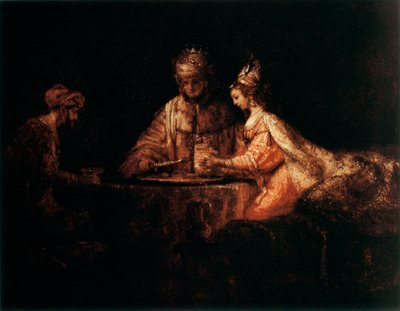 Assuerus, Haman a Ester, 1660 od Rembrandt van Rijn