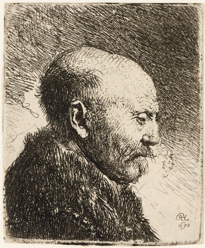 Holohlavý muž z profilu vpravo: Rembrandtův otec 1630. od Rembrandt van Rijn