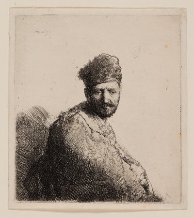 Vousatý muž v kožešinové orientální čepici a róbě od Rembrandt van Rijn