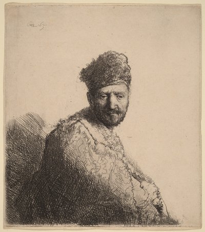 Vousatý muž v kožešinové orientální čepici a plášti: otec umělce od Rembrandt van Rijn
