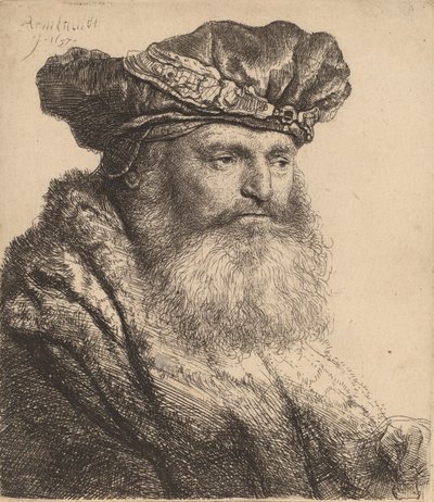 Vousatý muž v sametové čepici s klenotovou sponou, 1637 od Rembrandt van Rijn