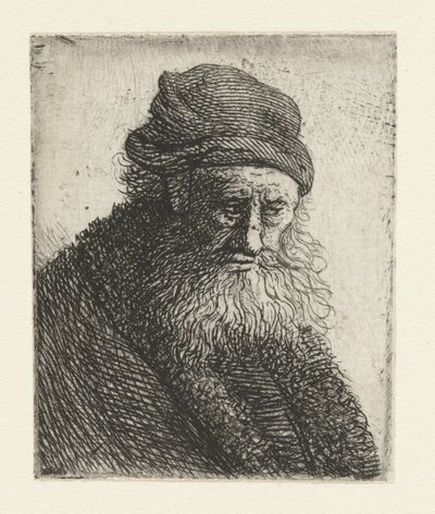Vousatý muž s krátkými vlnitými vlasy: poprsí od Rembrandt van Rijn
