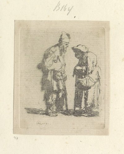 Bedelaar en bedelares in gesprek Kolekce osmdesáti pěti původních tisků (název série) od Rembrandt van Rijn