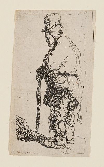 Žebrák opírající se o hůl, obrácený doleva od Rembrandt van Rijn