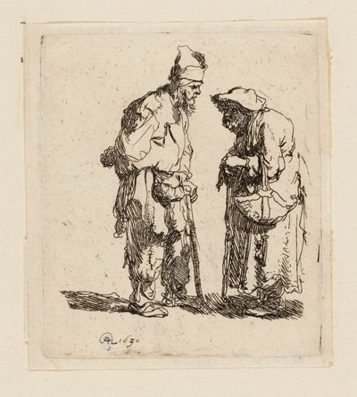 Žebrák a žebrák konverzují od Rembrandt van Rijn