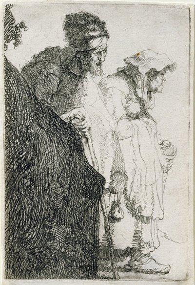 Žebrák a žena za bankou, c.1630 od Rembrandt van Rijn