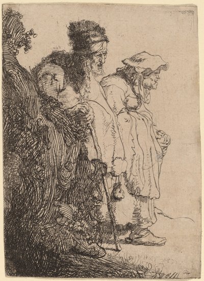 Žebrák a žena za bankou od Rembrandt van Rijn