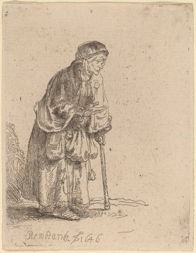 Žebrák opírající se o hůl od Rembrandt van Rijn
