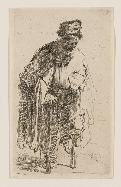 Žebrák s dřevěnou nohou od Rembrandt van Rijn