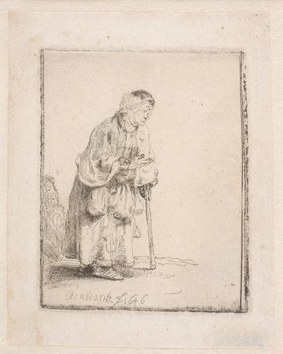 Žebračka opírající se o hůl od Rembrandt van Rijn