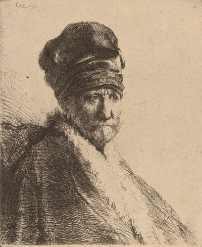 Busta muže s vysokou čepicí, tři čtvrtiny vpravo Umělcův otec, 1630. od Rembrandt van Rijn