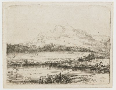 Kanál s rybářem a dvěma labutěmi Kanál s rybářem a dvěma labutěmi od Rembrandt van Rijn